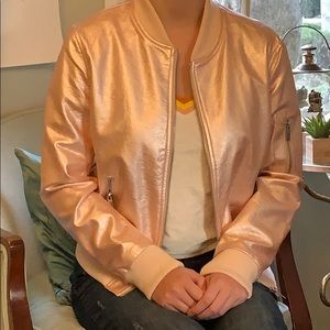 NWOT Iridescent Pink Pleather Bomber Jacket